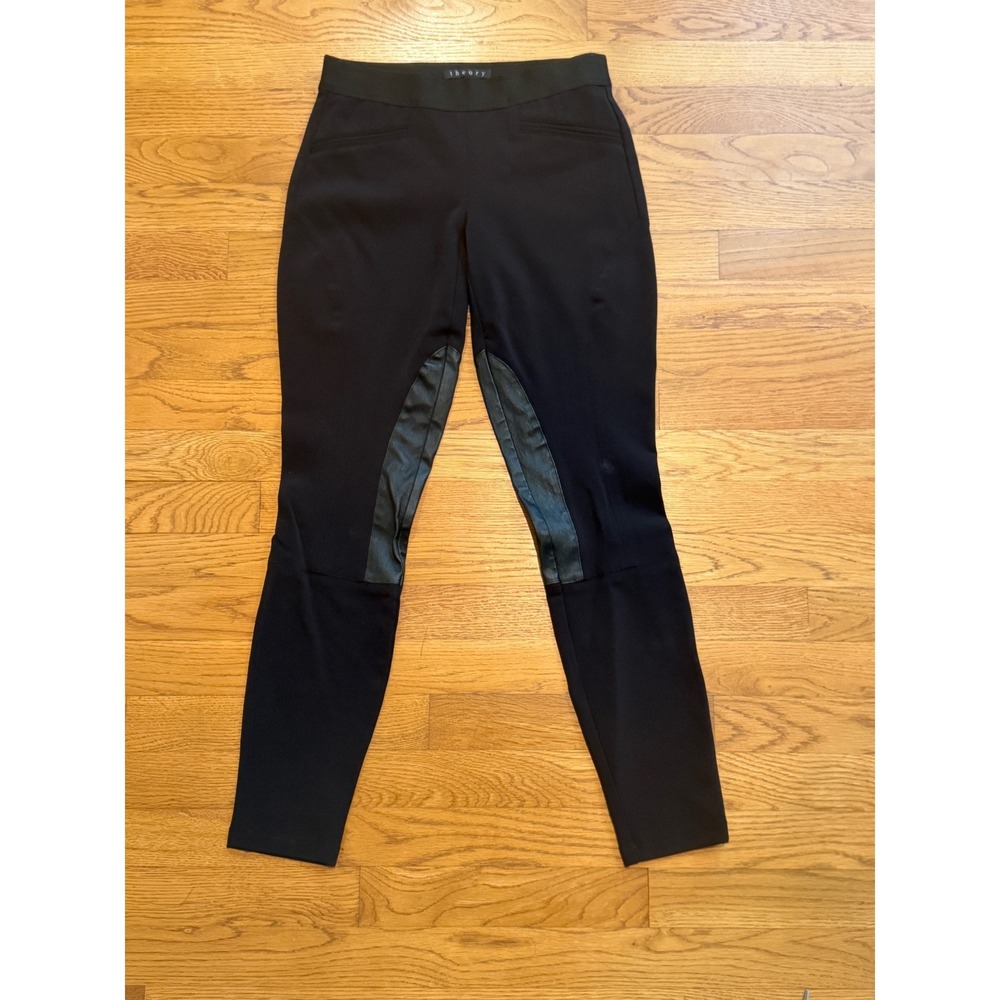 Theory Merryn C Mandatory Black Leather Patch Equestrian Leggings Pants Size 0